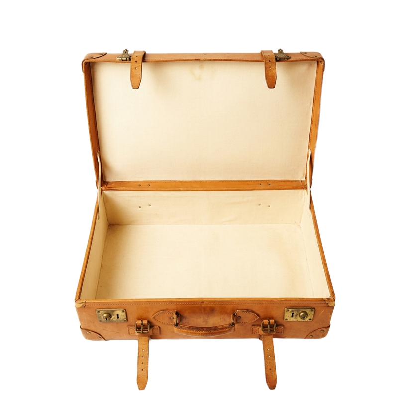 Open vintage leather suitcase