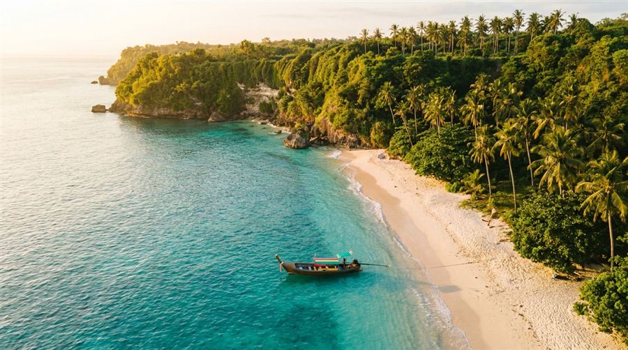Aerial view of a Bali coastline at golden hour